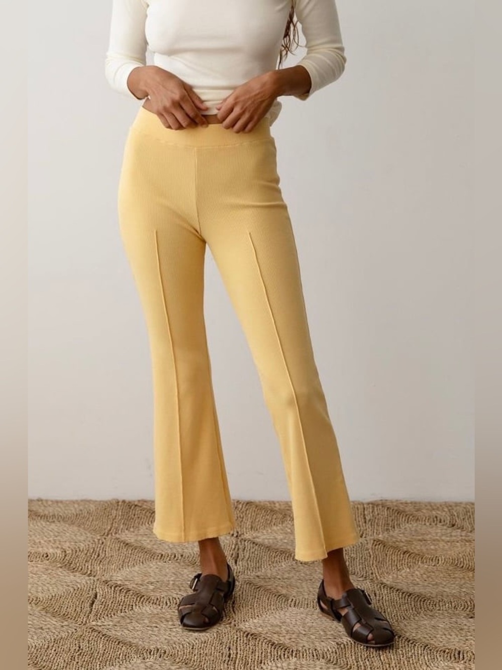 DONNI Rib Kick flares in butter yellow size M Medium